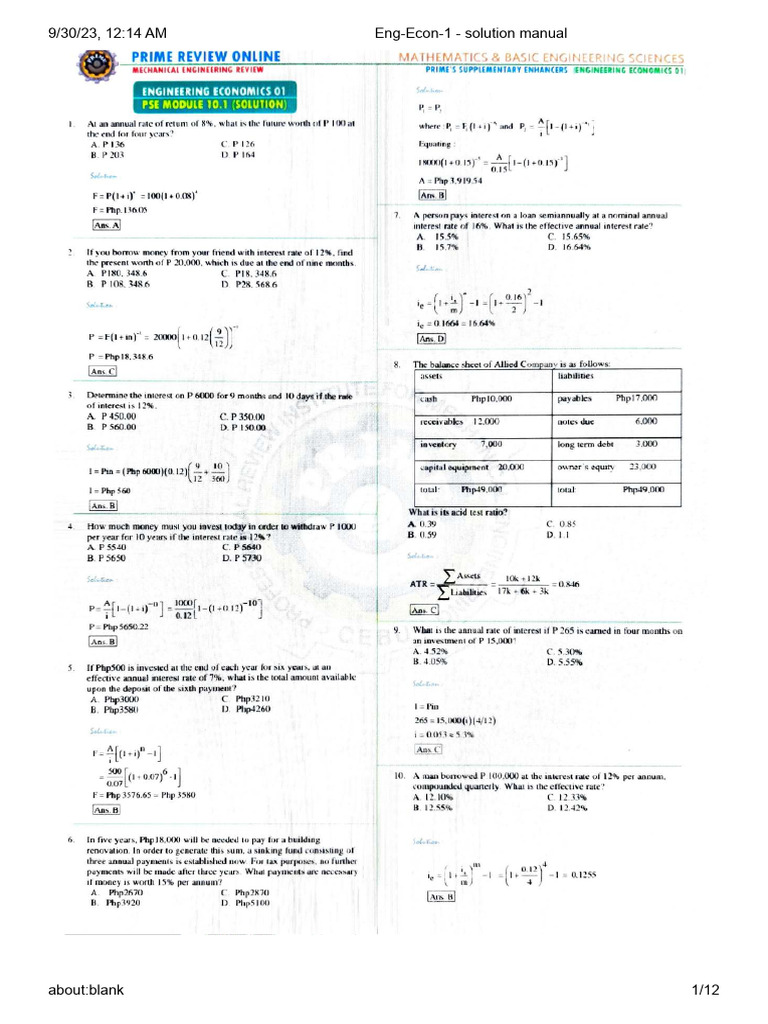 Eng-Econ-1 Solution Manual Guide | PDF | Physical Sciences | Engineering