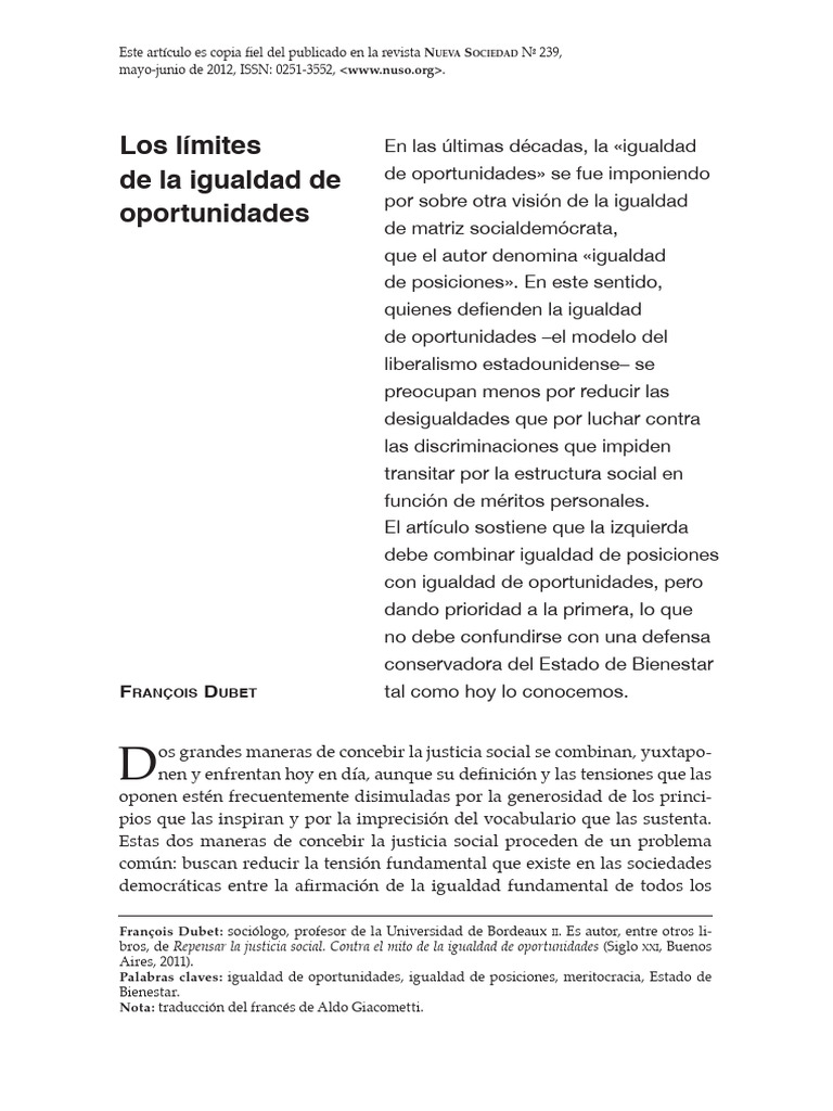Límites de la Igualdad de Oportunidades | PDF | Discriminación y ...