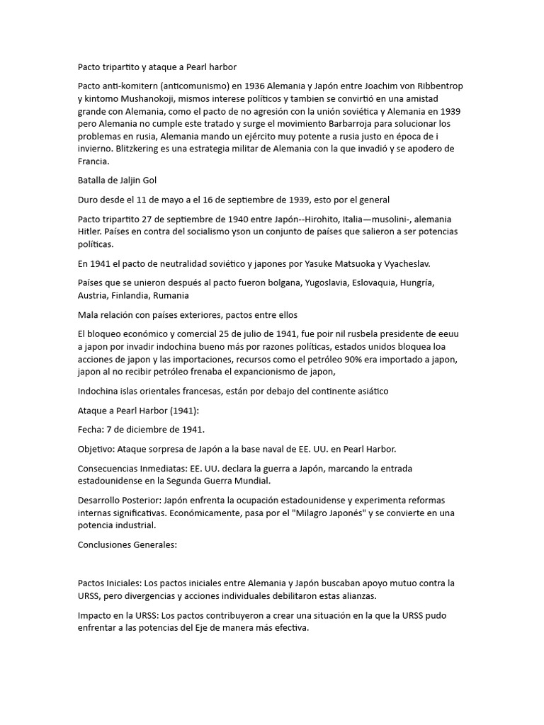 Pacto Tripartito y Ataque A Pearl Harbor PDF Imperio de japón