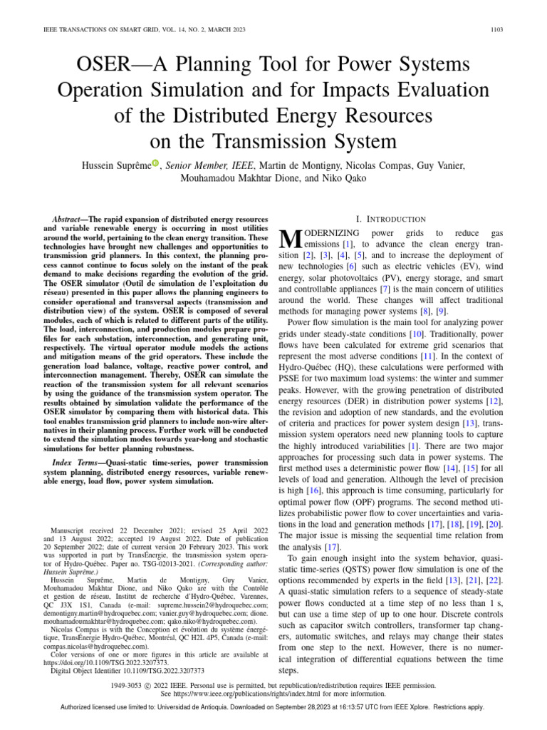 Osera planning tool for power systems operation simulation and for