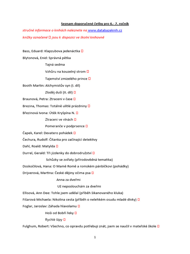 Seznam Doporucene Cetby 6. 7.trida 21 22 | PDF