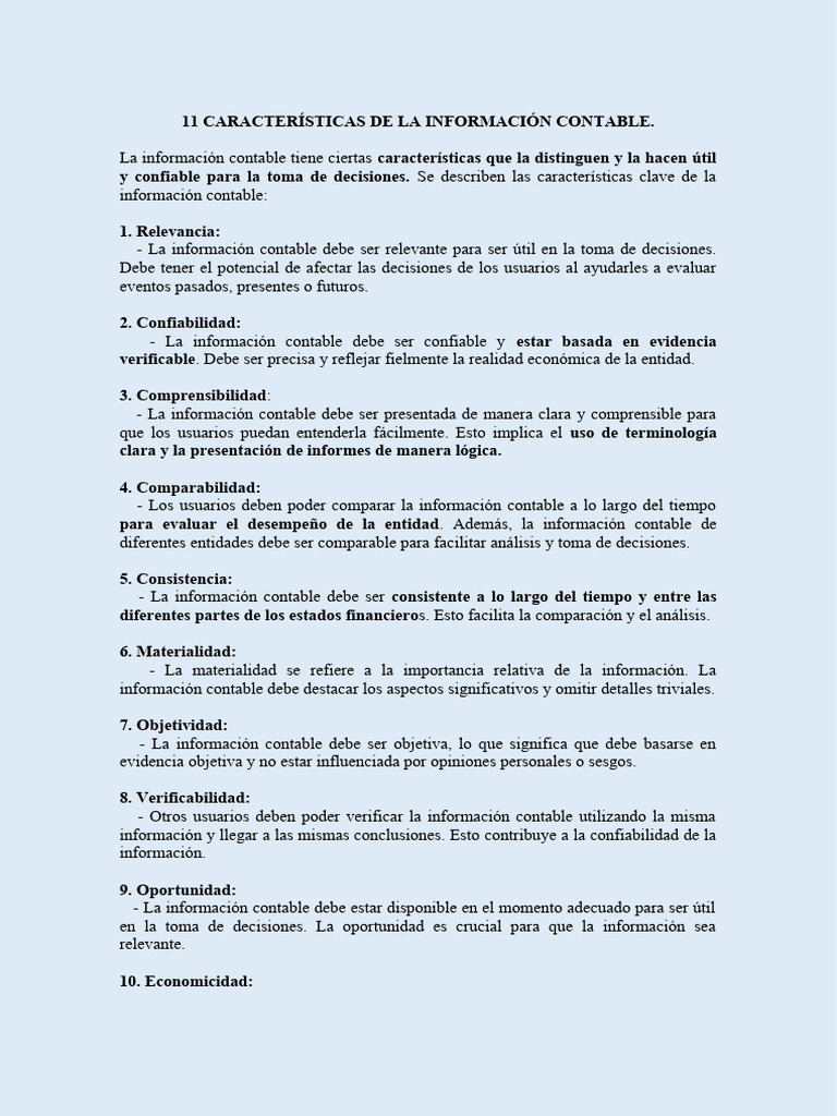11 Características de La Información Contable. | PDF | Contabilidad ...