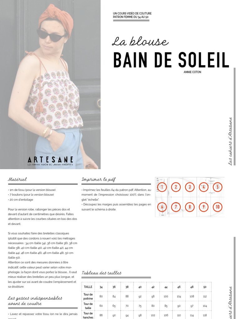 Cours de couture : Blouse Bain de Soleil | PDF