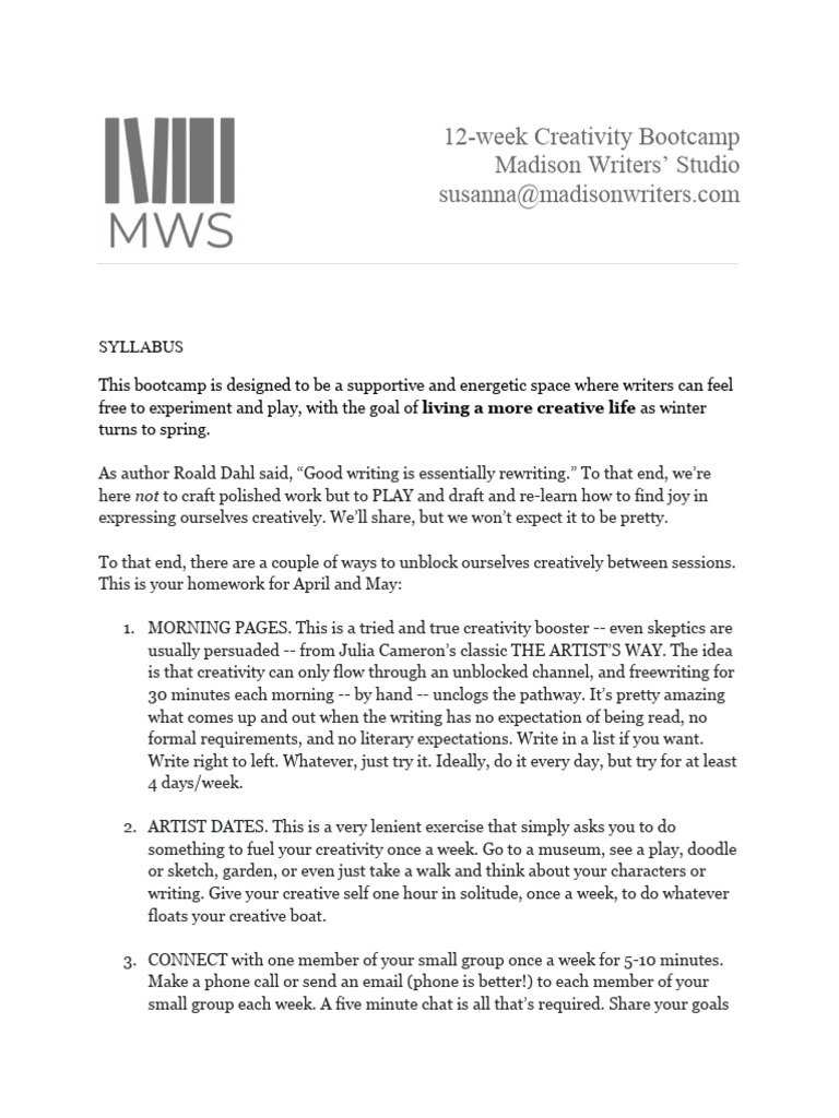 Db Creativity Bootcamp Syllabus Pdf