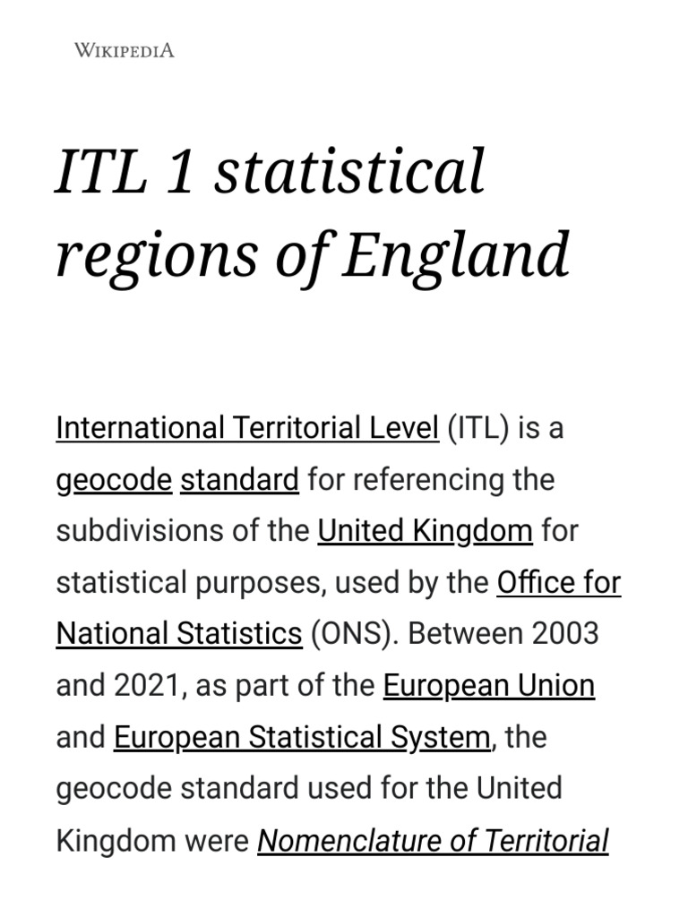 ITL 1 Statistical Regions of England | PDF