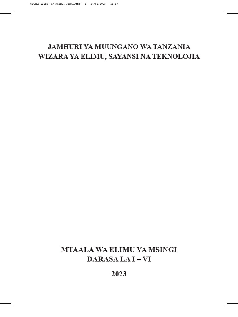 Mtaala Elimu Ya Msingi-Final | PDF