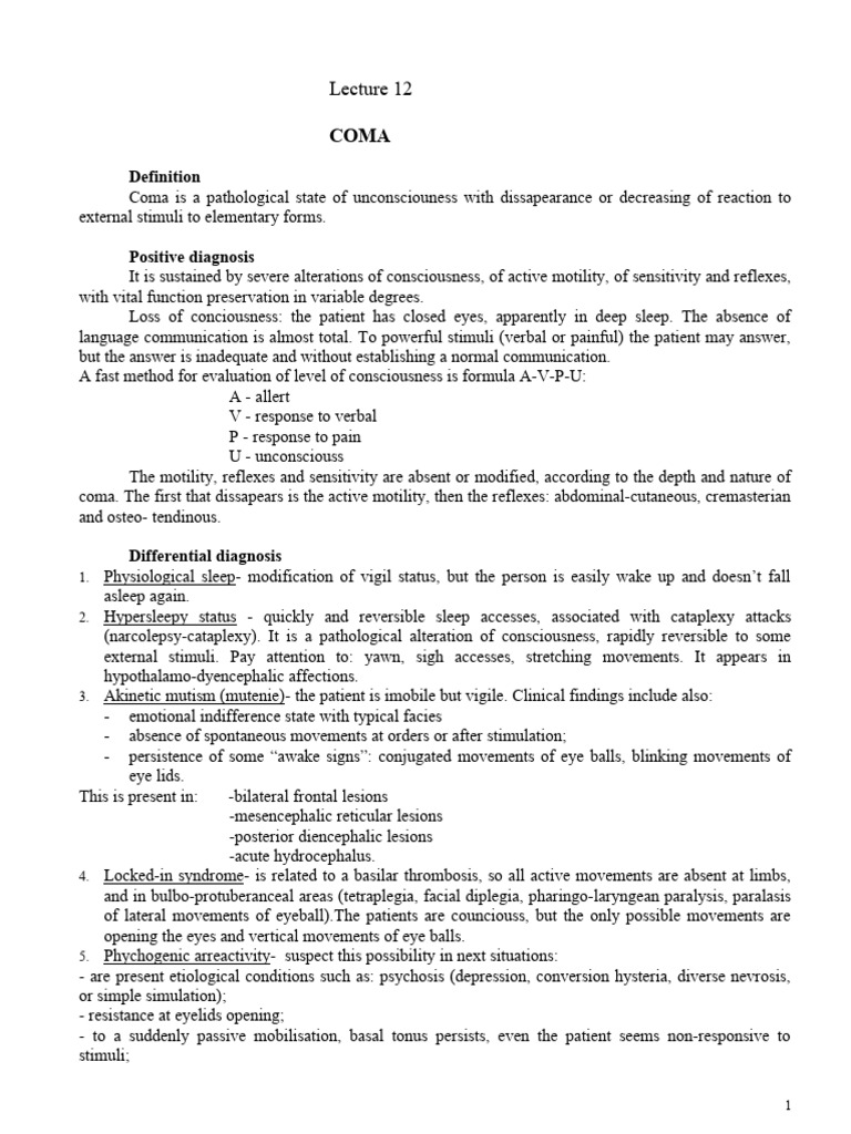 Classification of Coma Types | PDF | Coma | Consciousness