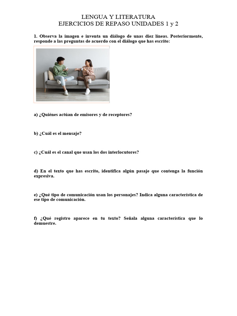 Ejercicios de Lengua y Literatura Secundaria | PDF | Comunicación ...