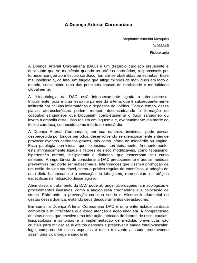 Sintomas e Riscos da Doença Arterial Coronariana | PDF | Doença ...
