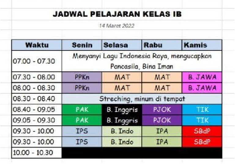 Jadwal Sekolah SD | PDF