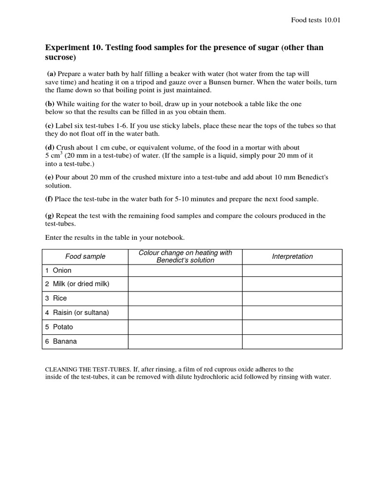 10 Testing For Sugar Pdf Chemistry Food And Drink