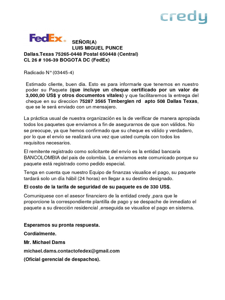 Cheque Fedex Luis Miguel Punce | PDF | Privacidad en internet | Cheque