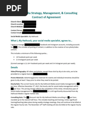 Social Media Strategy Management and Consulting Contract