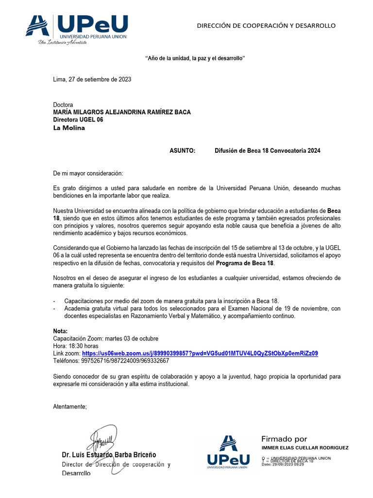 Difusión Beca 18 Convocatoria 2024 | PDF
