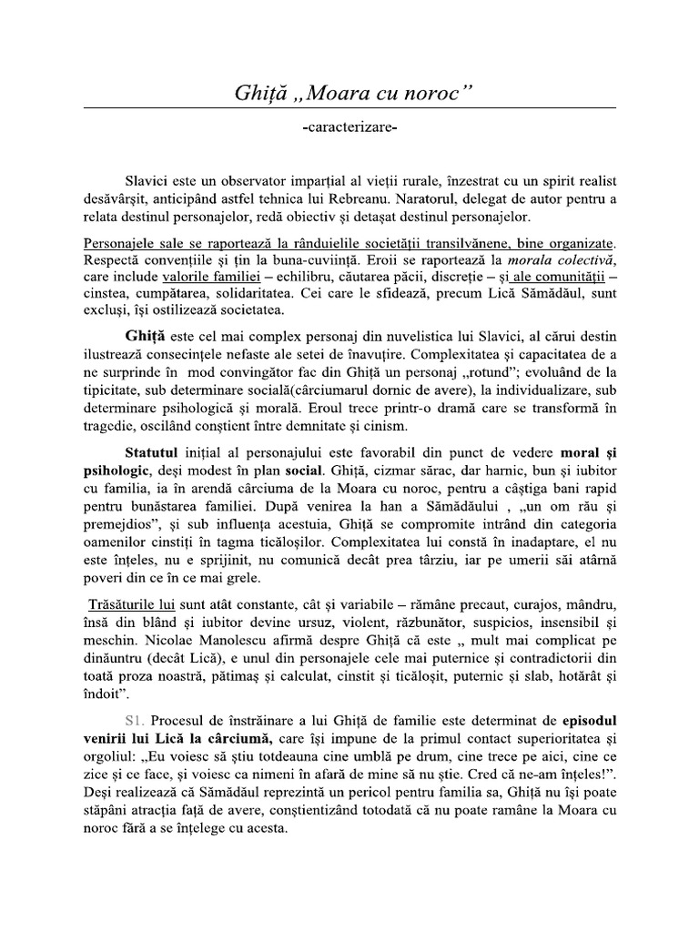 Caracterizare Ana Moara Cu Noroc Caracterizare Moara Cu Noroc | PDF