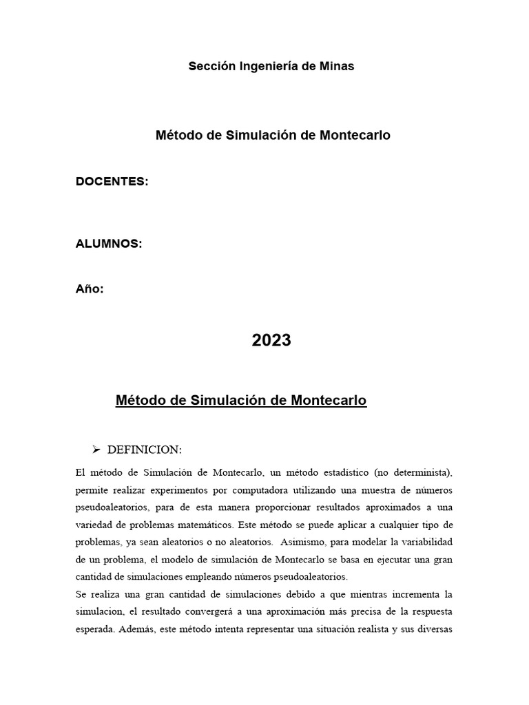 Simulación de Monte Carlo en Ingeniería | PDF | Simulación | Método ...