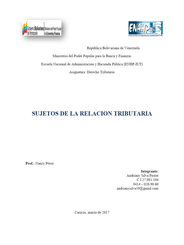 Sujetos de la Relación Tributaria | PDF | Impuestos | Estado (política)