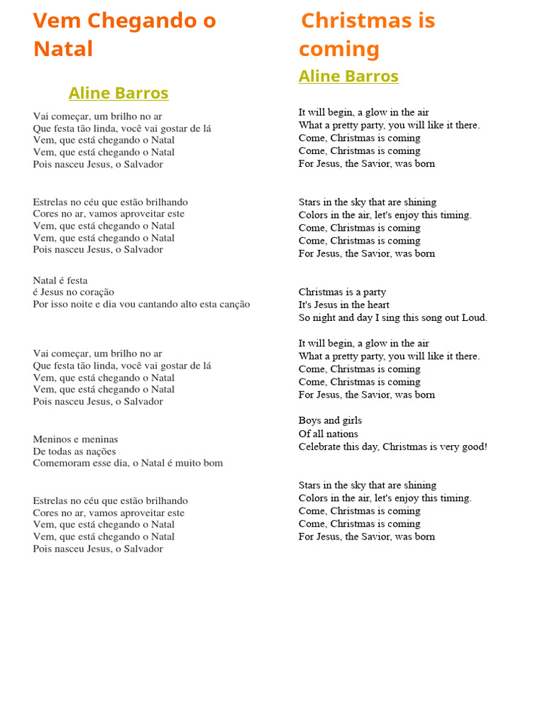 Vem Chegando O Natal Pdf Natal Música Gravada