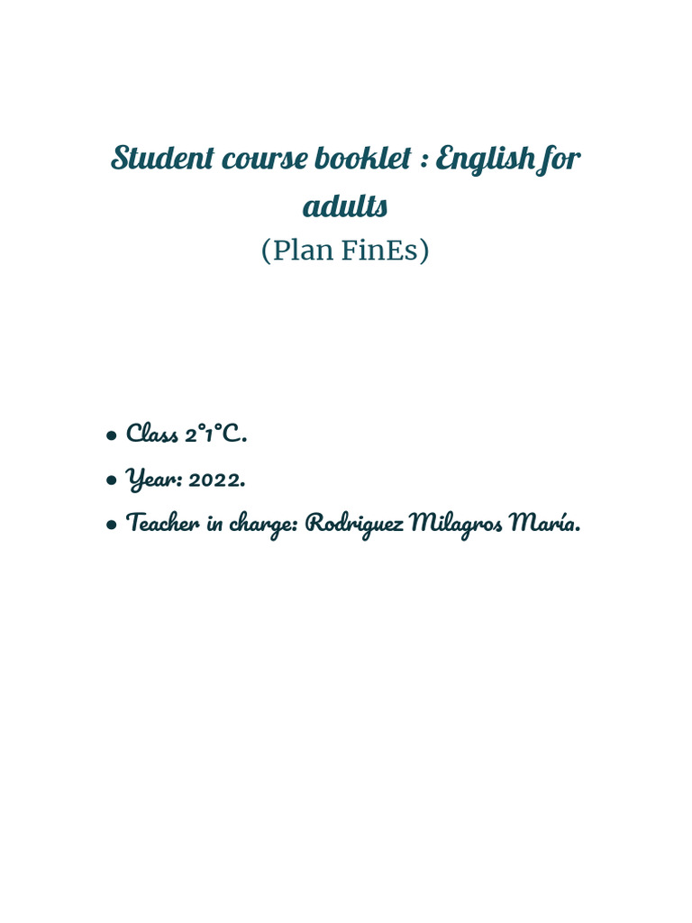 Student Course Booklet English For Adults 2°1°C PDF Linguistic