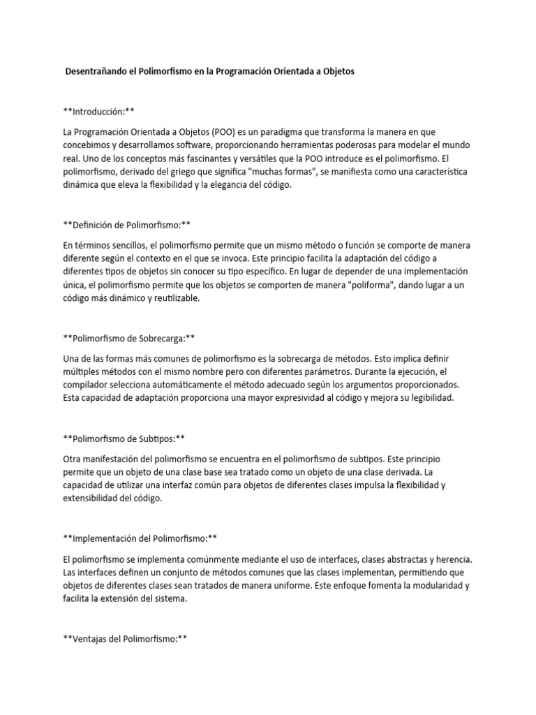 Desentrañando El Polimorfismo en La Programación Orientada A Objetos