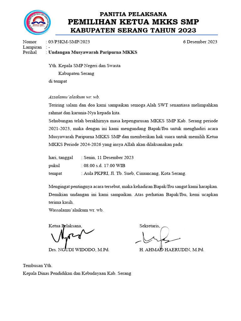 Surat Undangan Kepala Sekolah | PDF