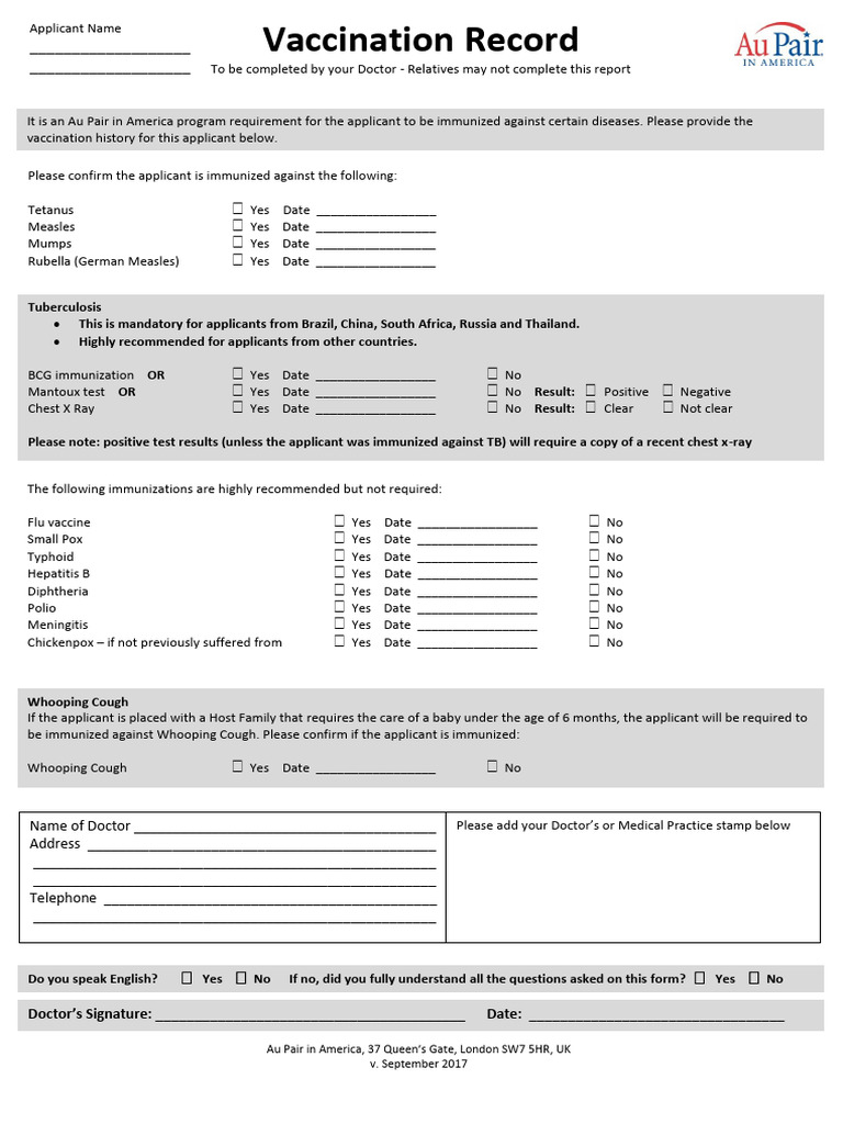 Vaccination Record Ingles | PDF | Vaccination | Tuberculosis