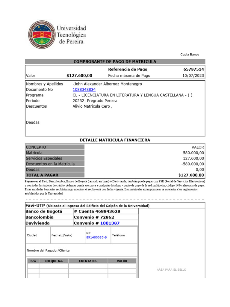 Recibos de Pago - UTP | PDF | Bancos | Cheque