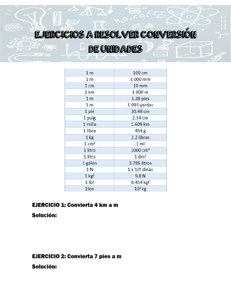 Ejercicios A Resolver Conversión de Unidades | PDF