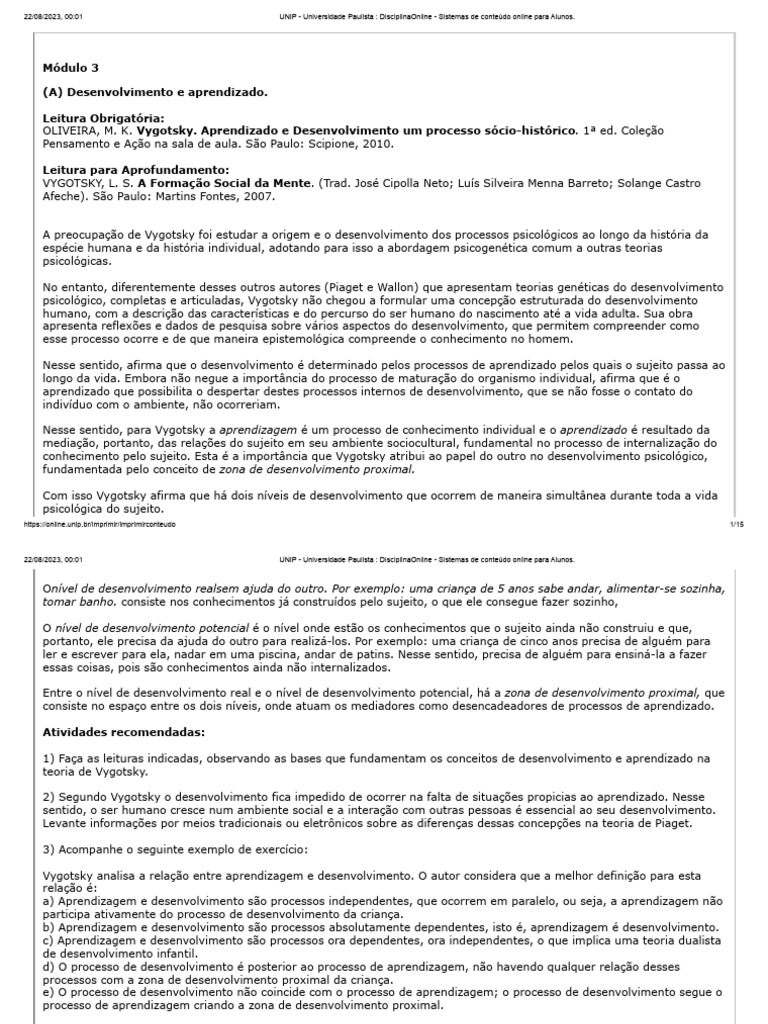 Vygotsky: Aprendizado e ZDP na Educação | PDF | Aprendizado | Psicologia