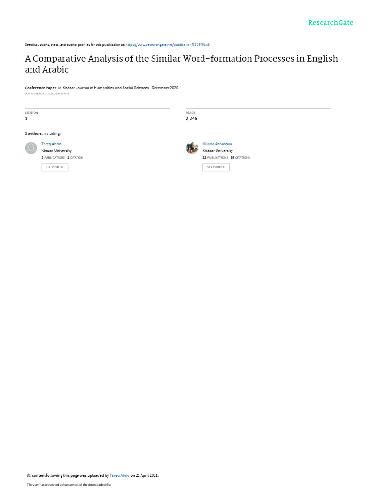 A Comparative Analysis of The Similar Word Formation Processes in English and Arabic PDF