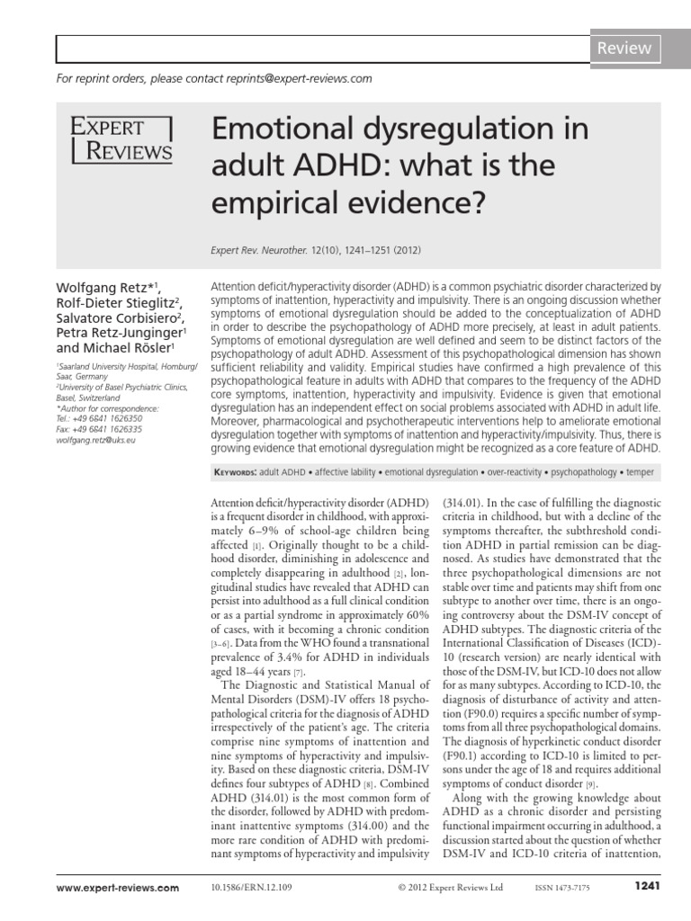 Emotional Dysregulation in Adult ADHD | PDF | Attention Deficit ...