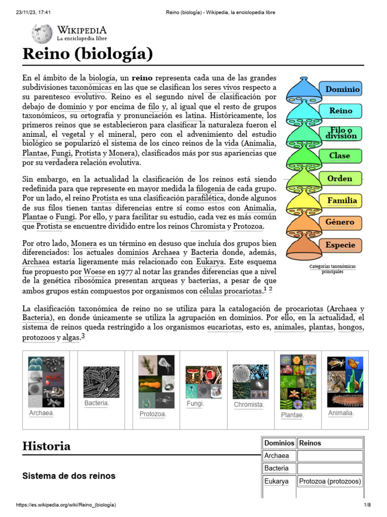 Reino (Biología) Wikipedia, La Enciclopedia Libre PDF Biología Taxa