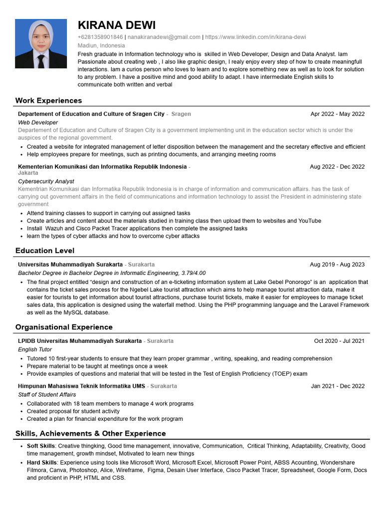 Kirana Dewi CV | PDF | Computing | Information Technology