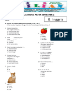 Soal UAS Bahasa Inggris Kelas 2 SD Semester 1 (Ganjil) Dan Kunci Jawaban