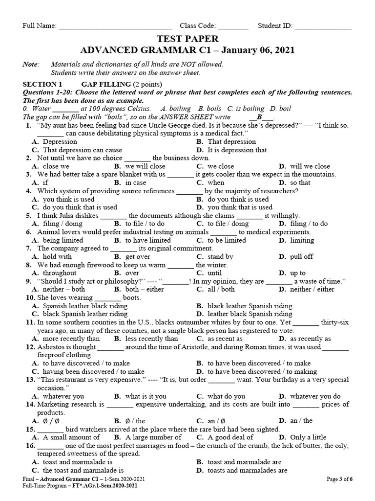 Advanced Grammar Test PDF Ventriloquism Amazon Rainforest