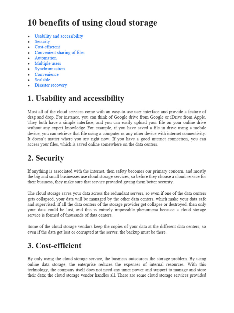 10 Benefits of Using Cloud Storage PDF Cloud Computing Software
