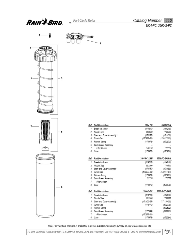 Rain Bird 3500 Parts Catalog | PDF