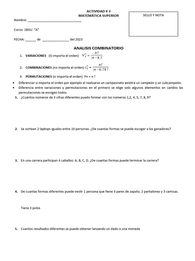 Análisis Combinatorio en Matemática | PDF | Permutación | Combinatoria
