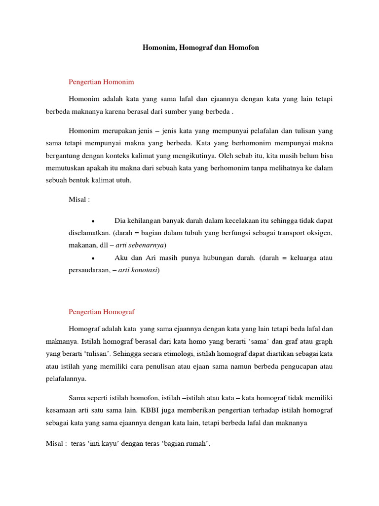 Homonim, Homograf Dan Homofon | PDF