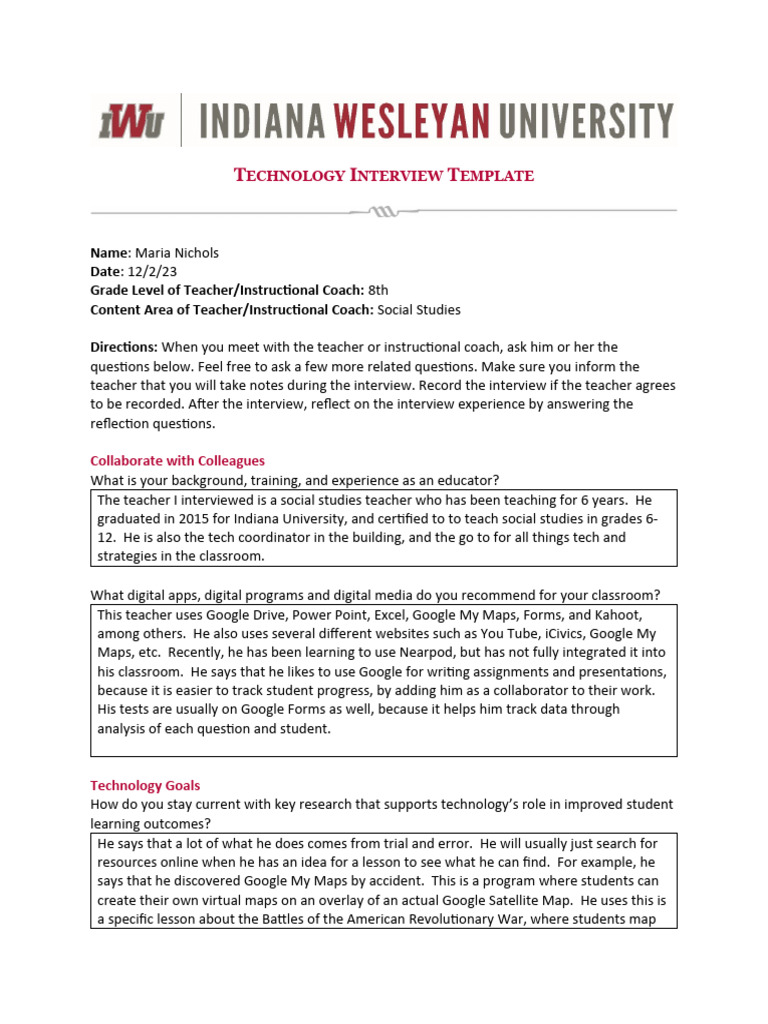 technology interview template | PDF | Teachers | Classroom