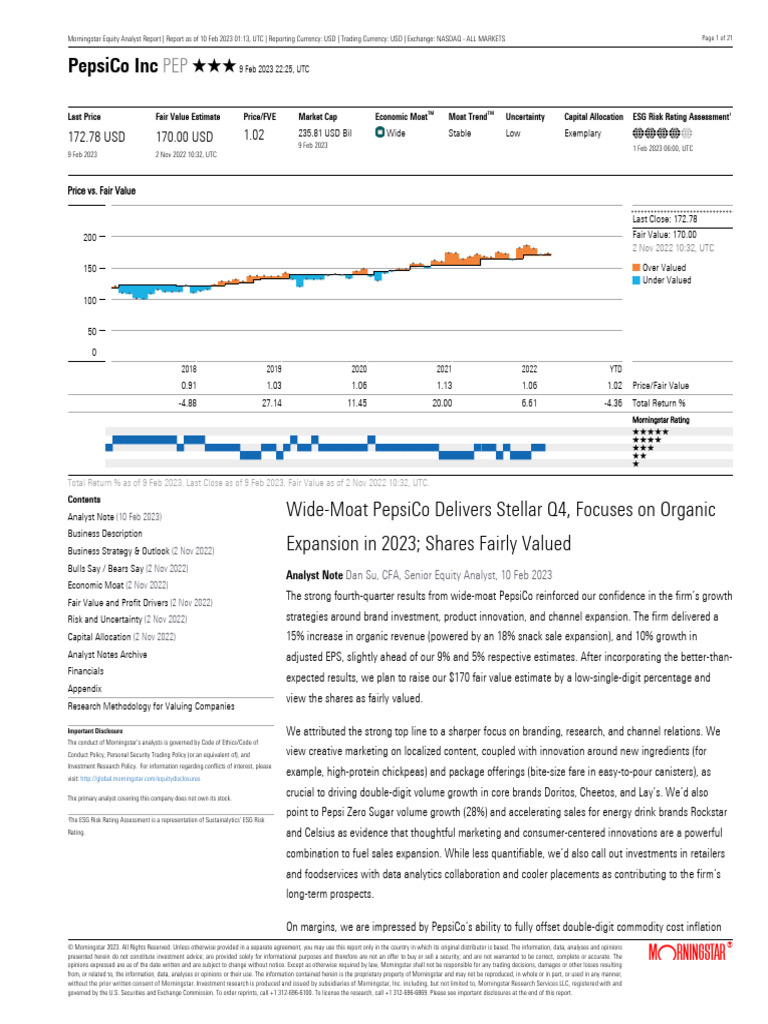 PEP - PepsiCo Inc (Stock Report) | PDF | Pepsi Co | Brand
