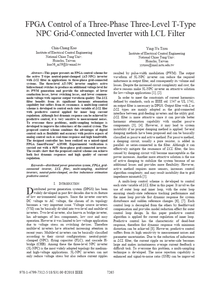 2018 FPGA Control of A Three-Phase Three-Level T-Type NPC Grid ...