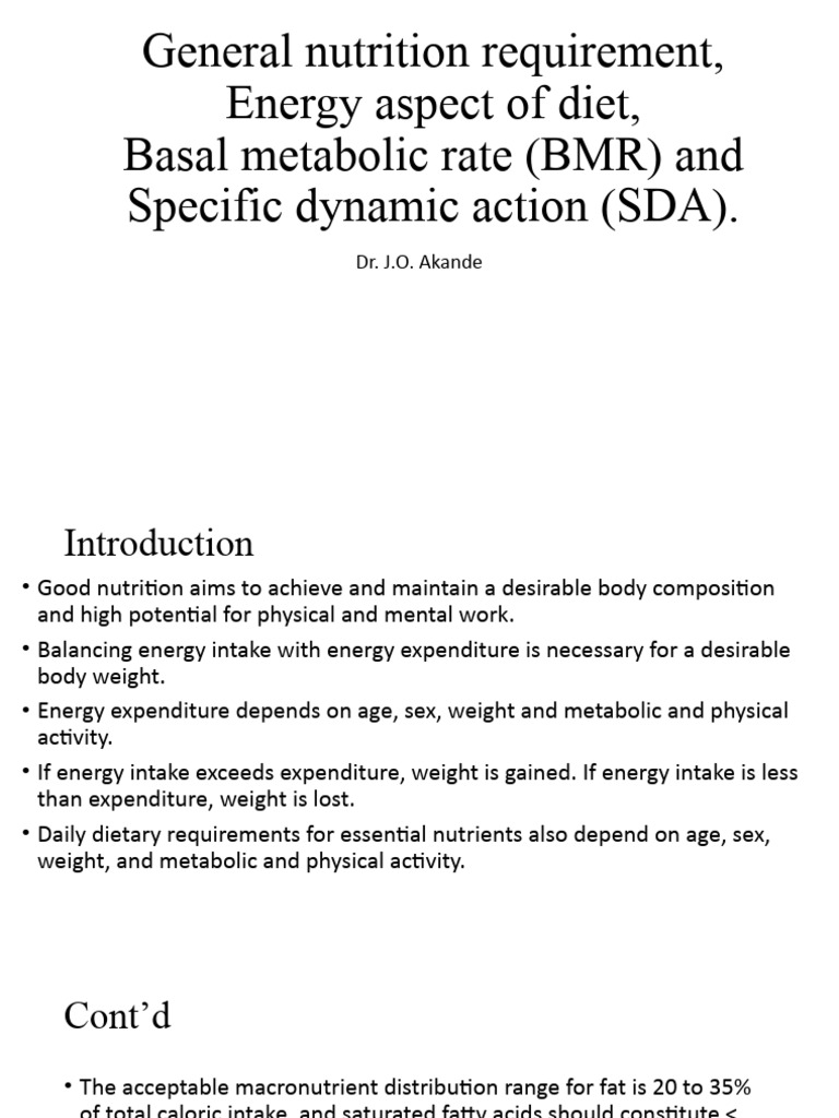 General Nutrition Requirement, Energy Aspect of Diet PDF Food