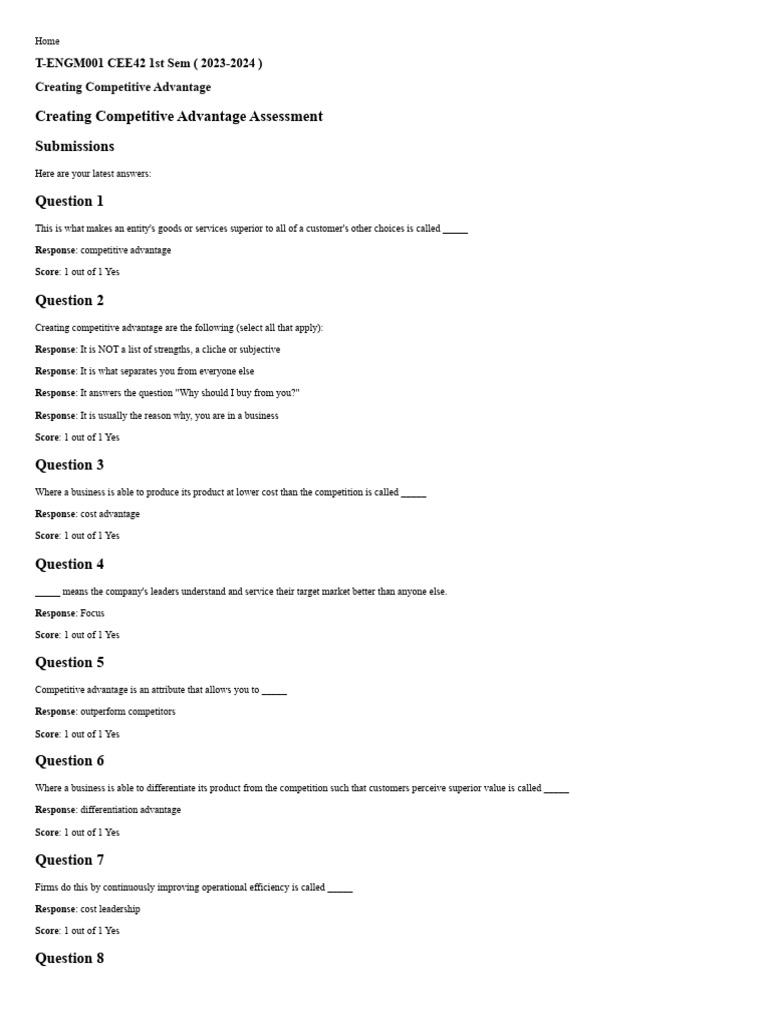 Competitive Advantage Assessment Guide | PDF