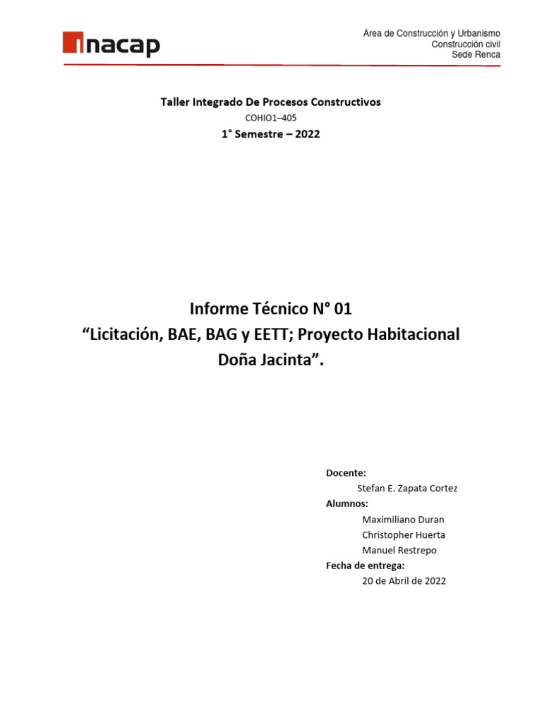 Informe Licitación Proyecto Habitacional | PDF | Oferta (economía ...
