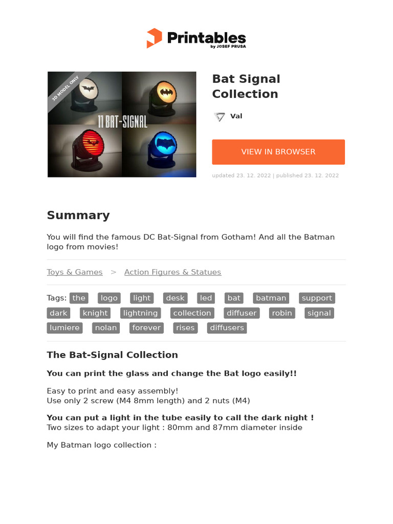 Bat-Signal 3D Print Collection | PDF | Batman