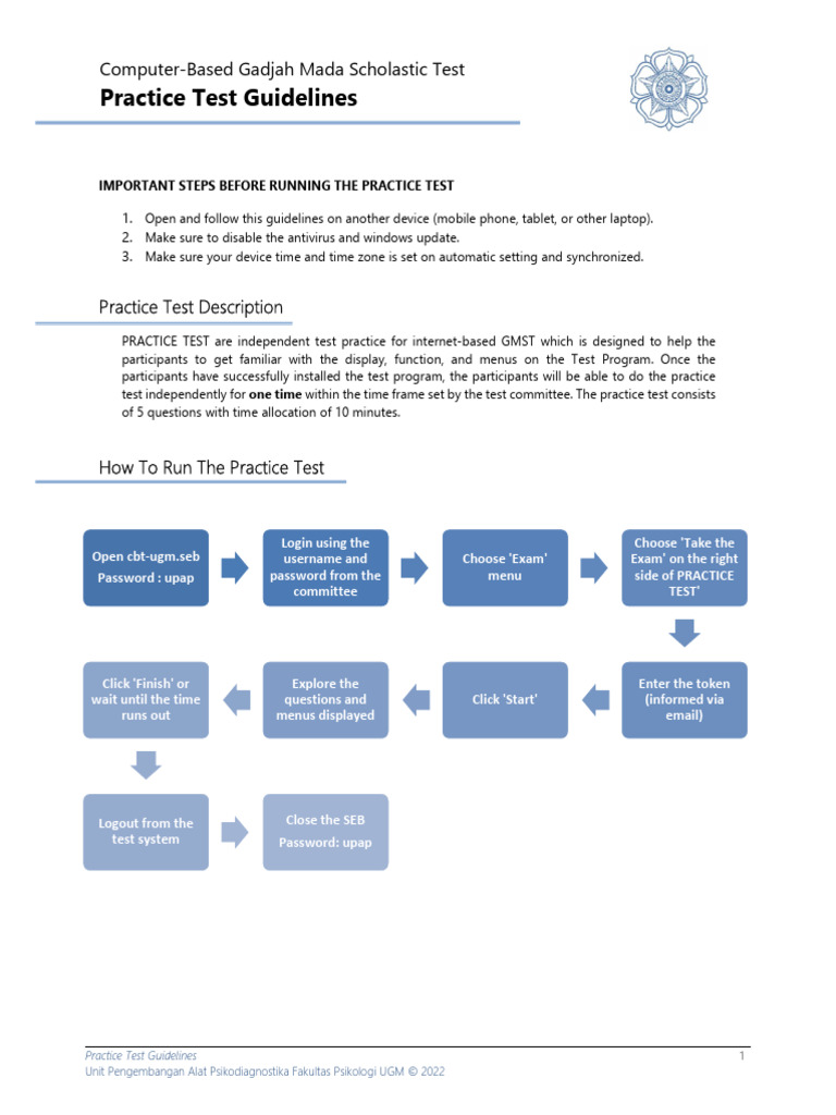 GMST Practice Test Guidelines | PDF | Menu (Computing) | Password