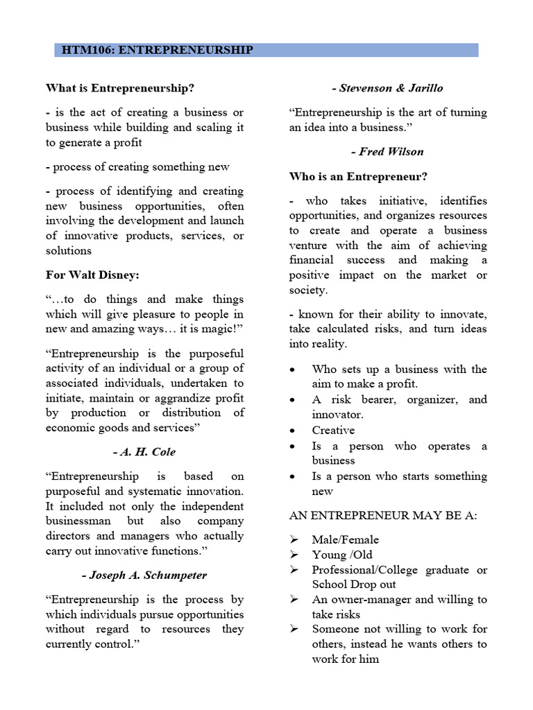 Entrepreneurship Notes 3 | PDF | Entrepreneurship | Employment