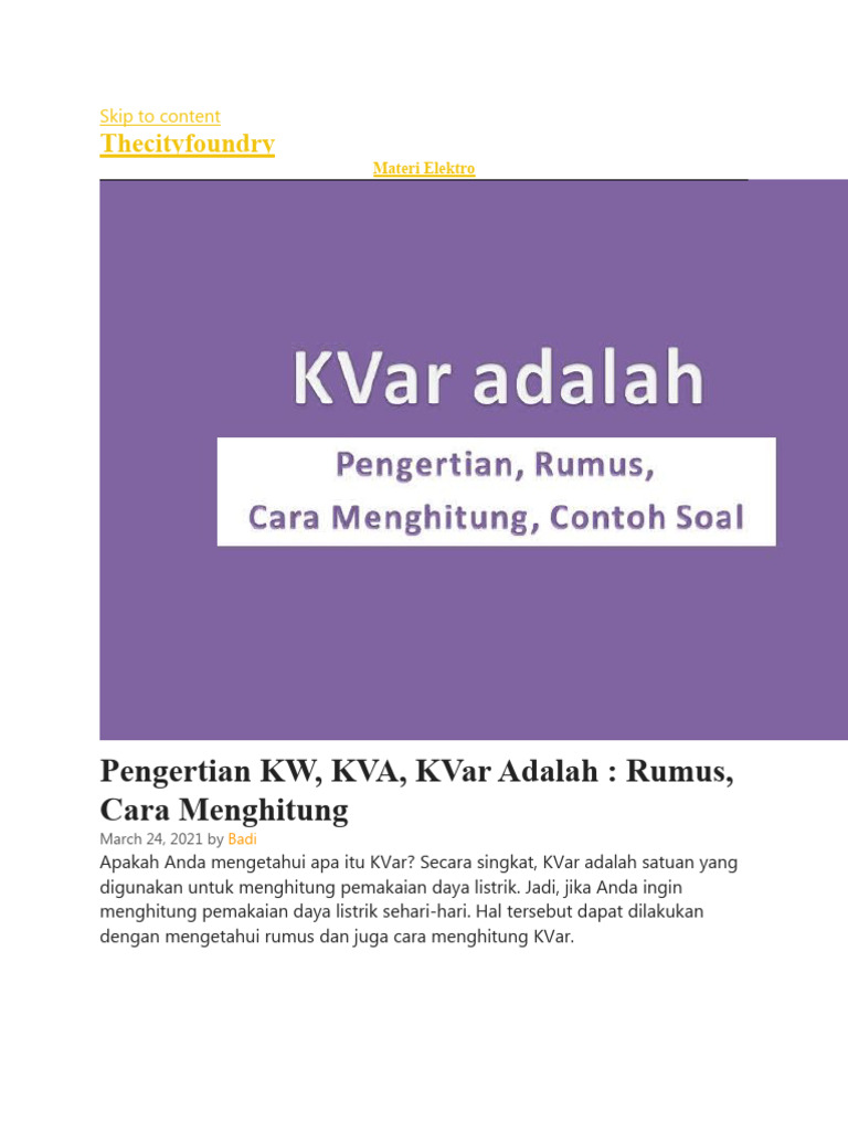 Pengertian dan Rumus KVar Listrik | PDF | Metode & Bahan Ajar