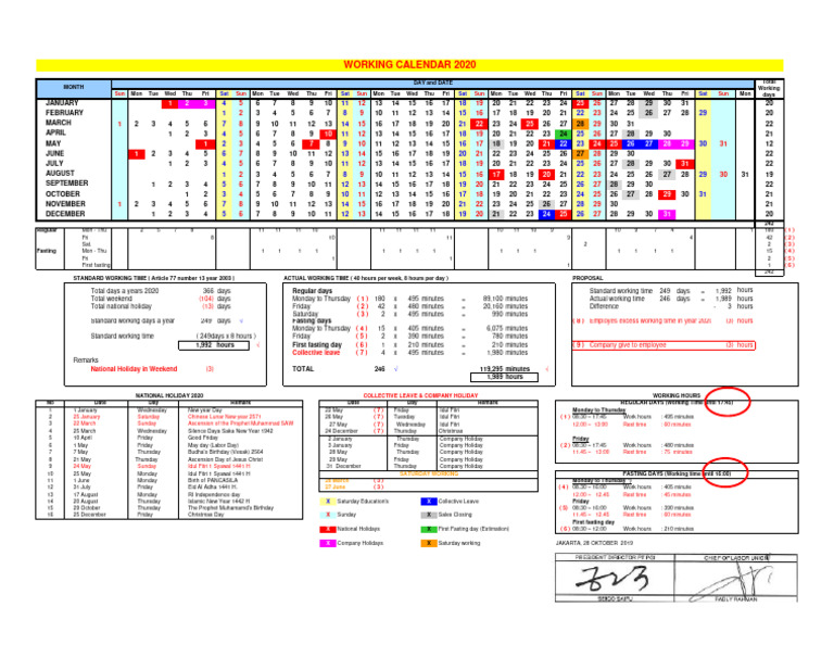 Working Calendar 2020 Revised PDF Workweek And Weekend Traditions